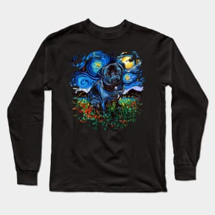 Black Pug Night (version 2) Long Sleeve T-Shirt